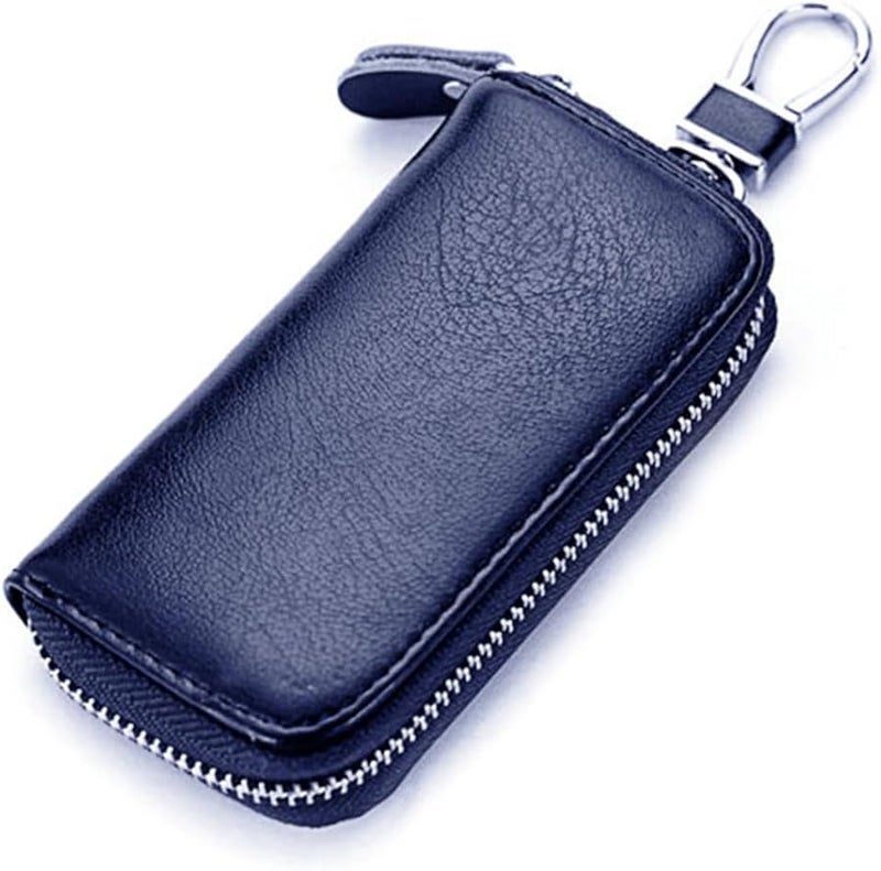 Blue Leather Key Holder Wallet with Zipper for Men Multi Function Coin Pouch - Image 1